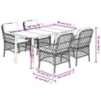 5-tlg. Garten-Essgruppe mit Kissen Hellgrau Poly Rattan