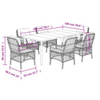 7-tlg. Garten-Essgruppe mit Kissen Hellgrau Poly Rattan