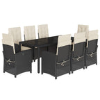 9-tlg. Garten-Essgruppe mit Kissen Schwarz Poly Rattan