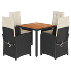 5-tlg. Garten-Essgruppe mit Kissen Schwarz Poly Rattan