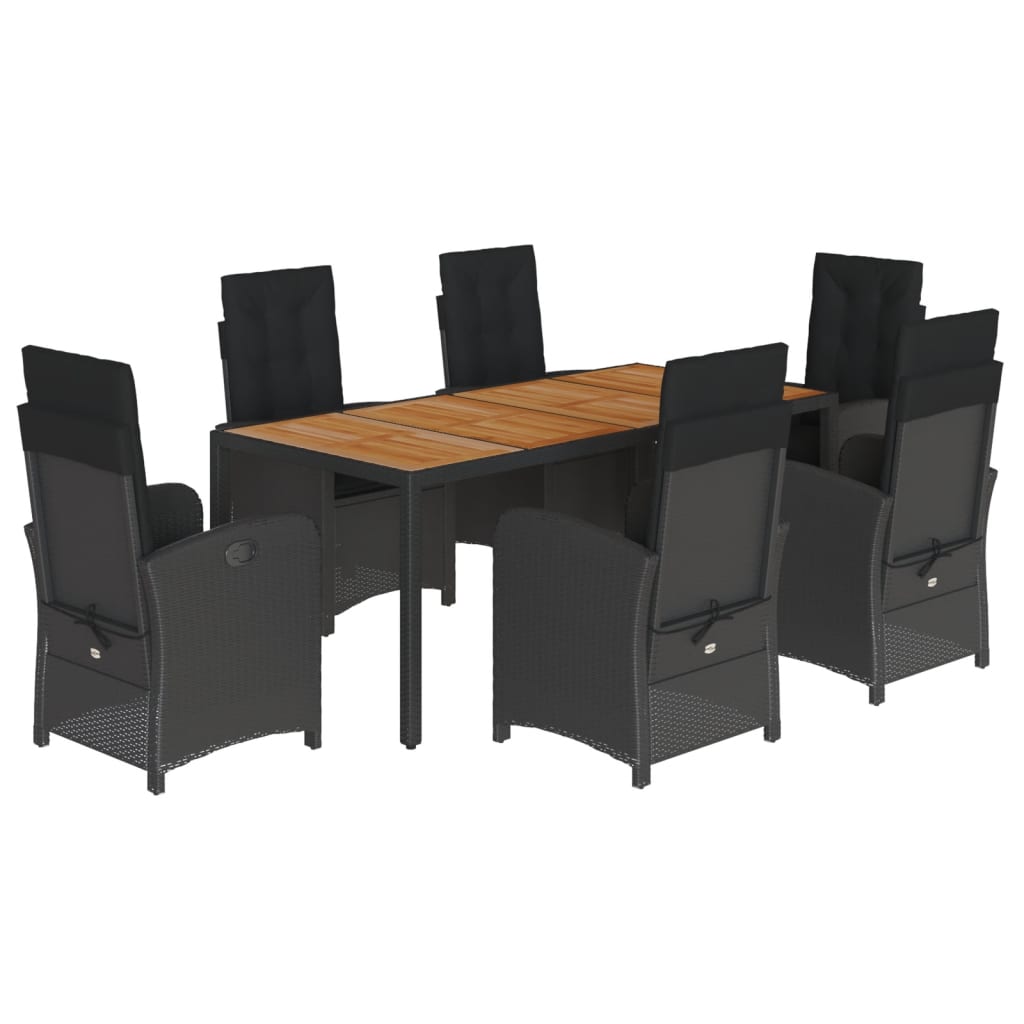 7-tlg. Garten-Essgruppe mit Kissen Schwarz Poly Rattan