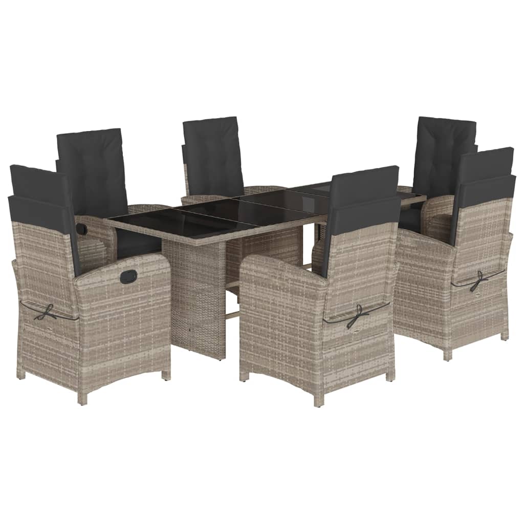 7-tlg. Garten-Essgruppe mit Kissen Hellgrau Poly Rattan
