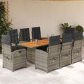 9-tlg. Garten-Essgruppe mit Kissen Grau Poly Rattan