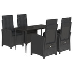 5-tlg. Garten-Essgruppe mit Kissen Schwarz Poly Rattan