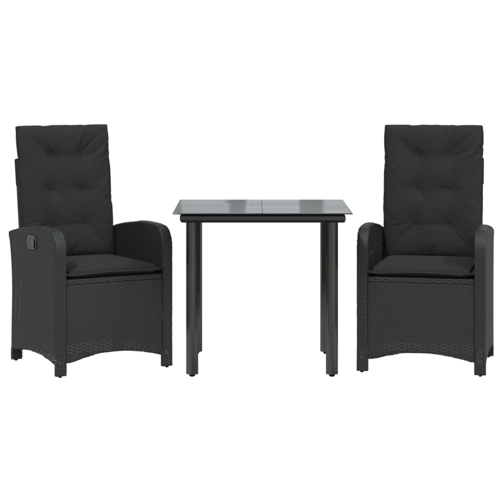 3-tlg. Garten-Essgruppe mit Kissen Schwarz Poly Rattan