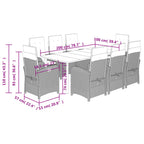 9-tlg. Garten-Essgruppe mit Kissen Braun Poly Rattan