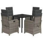 5-tlg. Garten-Essgruppe mit Kissen Grau Poly Rattan