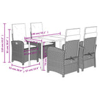 5-tlg. Garten-Essgruppe mit Kissen Grau Poly Rattan