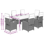 7-tlg. Garten-Essgruppe mit Kissen Grau Poly Rattan