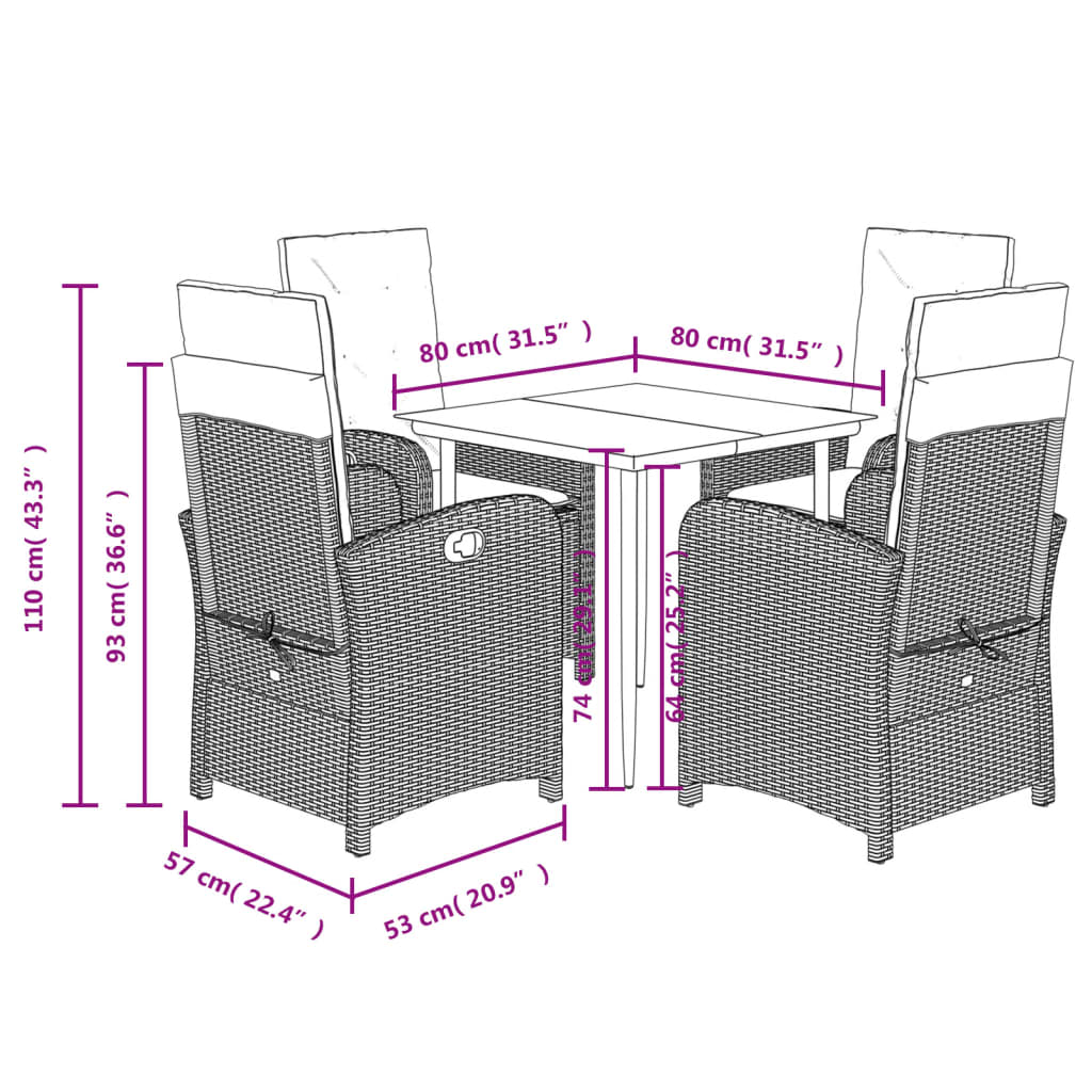 5-tlg. Garten-Essgruppe mit Kissen Beige Poly Rattan