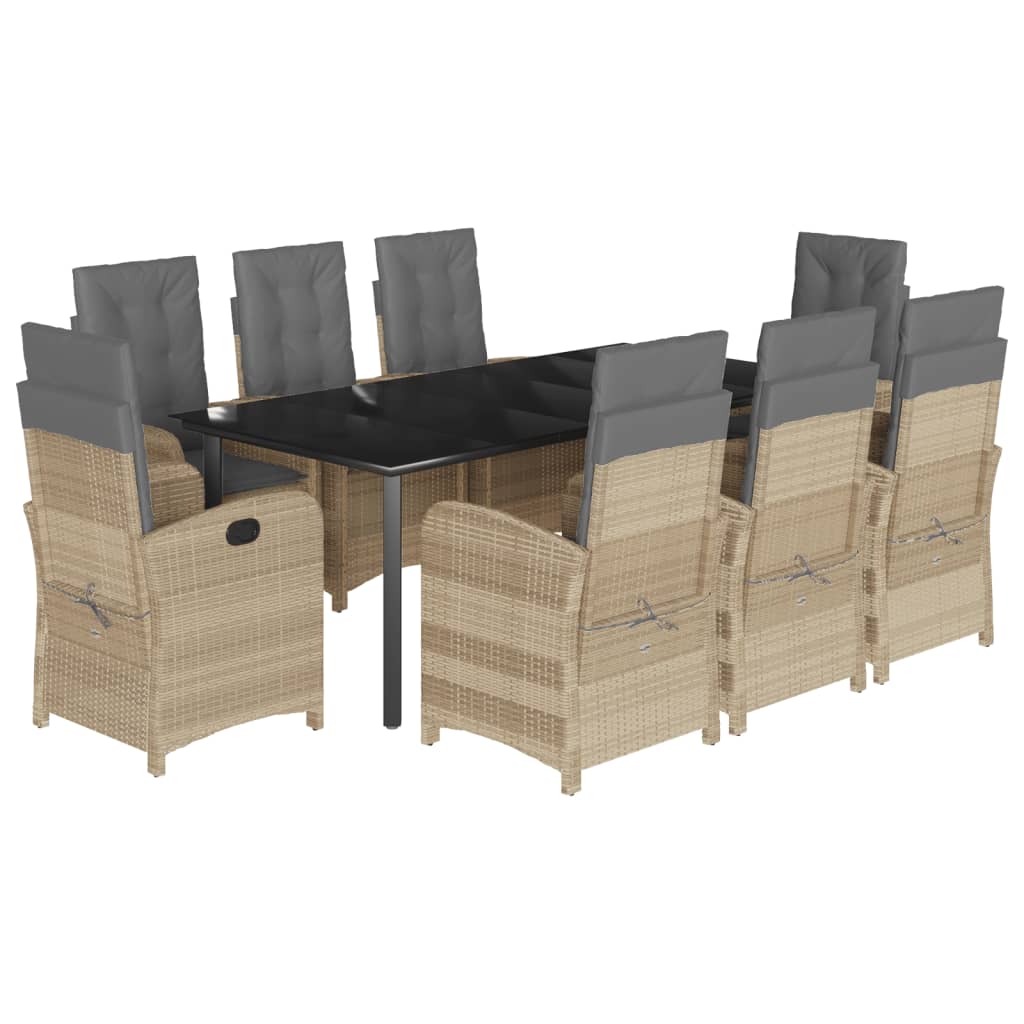 9-tlg. Garten-Essgruppe mit Kissen Beigemischung Poly Rattan