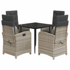 5-tlg. Garten-Essgruppe mit Kissen Hellgrau Poly Rattan