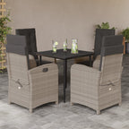 5-tlg. Garten-Essgruppe mit Kissen Hellgrau Poly Rattan