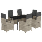 7-tlg. Garten-Essgruppe mit Kissen Hellgrau Poly Rattan