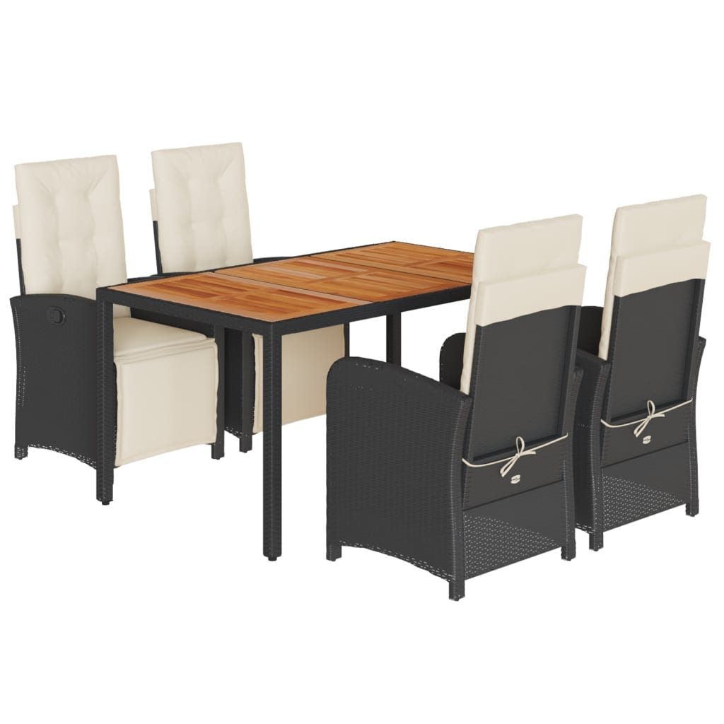 5-tlg. Garten-Essgruppe mit Kissen Schwarz Poly Rattan
