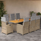 9-tlg. Garten-Essgruppe mit Kissen Beige Poly Rattan