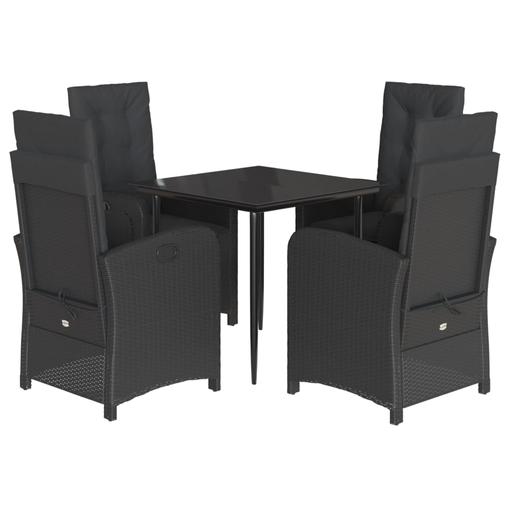 5-tlg. Garten-Essgruppe mit Kissen Schwarz Poly Rattan