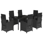 7-tlg. Garten-Essgruppe mit Kissen Schwarz Poly Rattan