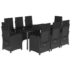 9-tlg. Garten-Essgruppe mit Kissen Schwarz Poly Rattan