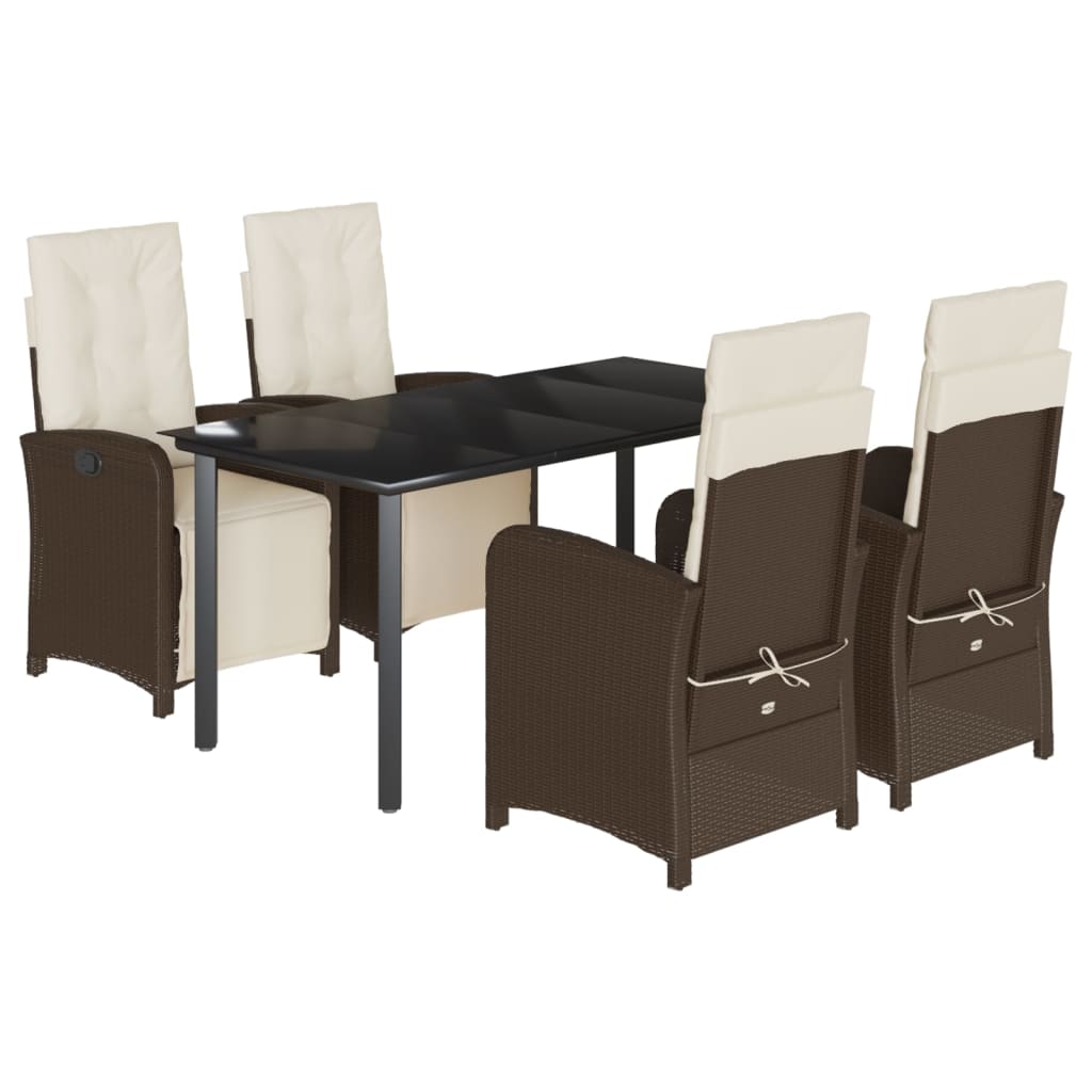 5-tlg. Garten-Essgruppe mit Kissen Braun Poly Rattan