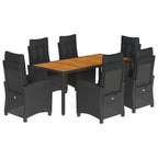 7-tlg. Garten-Essgruppe mit Kissen Schwarz Poly Rattan
