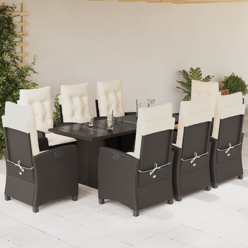 9-tlg. Garten-Essgruppe mit Kissen Braun Poly Rattan