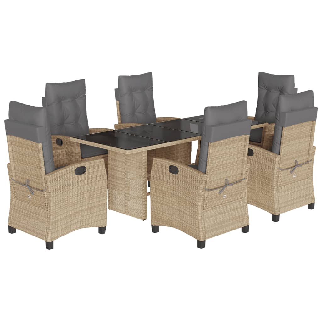7-tlg. Garten-Essgruppe mit Kissen Beigemischung Poly Rattan