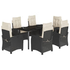 7-tlg. Garten-Essgruppe mit Kissen Schwarz Poly Rattan