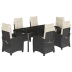7-tlg. Garten-Essgruppe mit Kissen Schwarz Poly Rattan