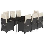 9-tlg. Garten-Essgruppe mit Kissen Schwarz Poly Rattan
