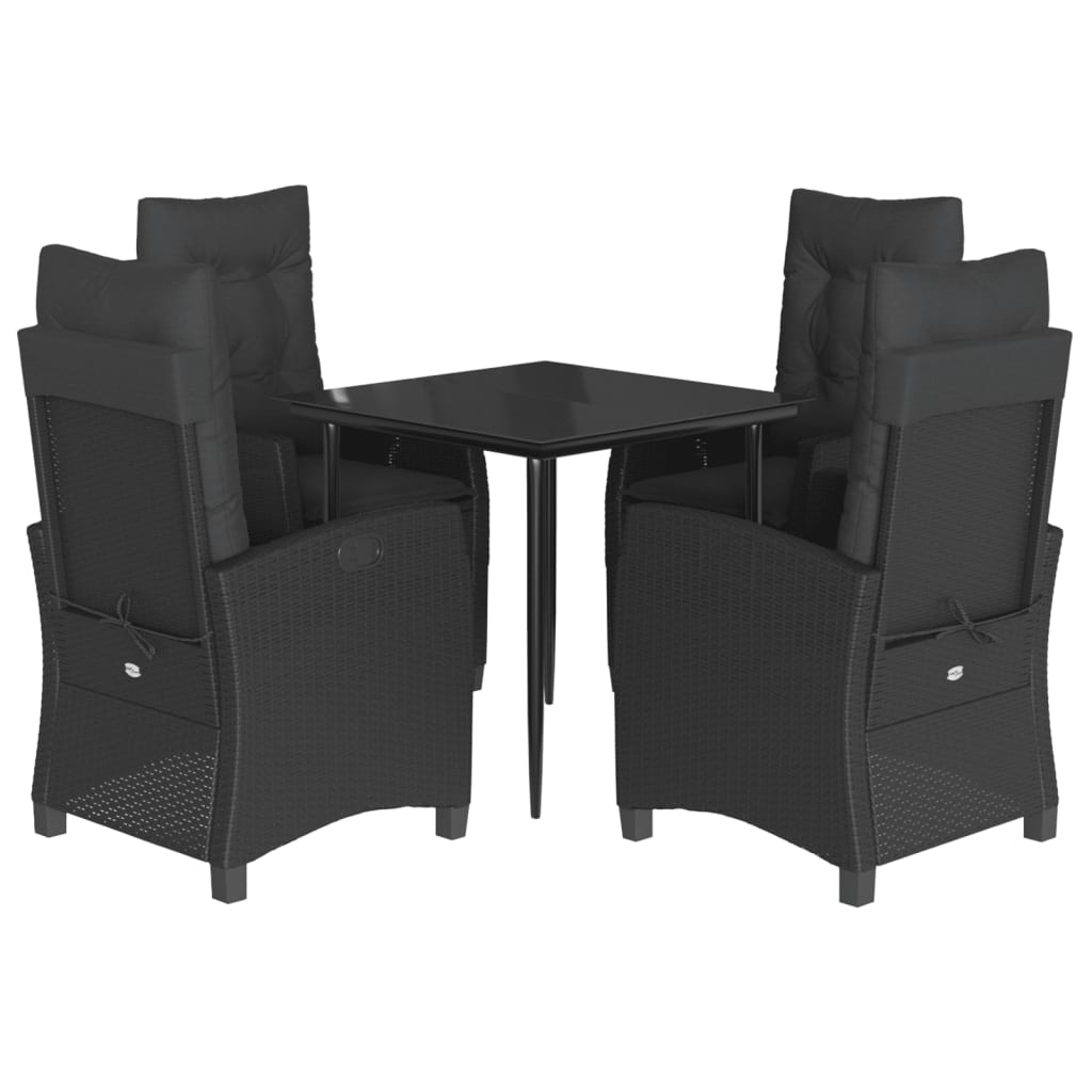 5-tlg. Garten-Essgruppe mit Kissen Schwarz Poly Rattan
