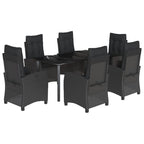 7-tlg. Garten-Essgruppe mit Kissen Schwarz Poly Rattan
