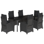 7-tlg. Garten-Essgruppe mit Kissen Schwarz Poly Rattan