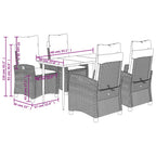 5-tlg. Garten-Essgruppe mit Kissen Braun Poly Rattan