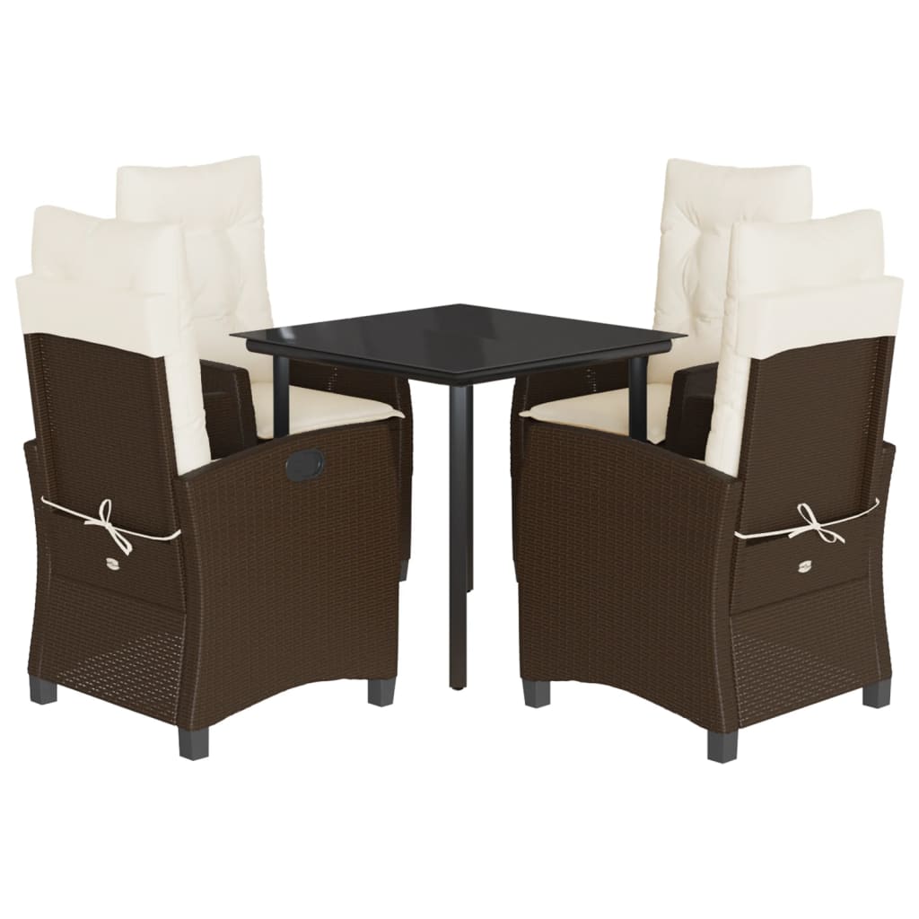 5-tlg. Garten-Essgruppe mit Kissen Braun Poly Rattan