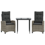 3-tlg. Garten-Essgruppe mit Kissen Grau Poly Rattan