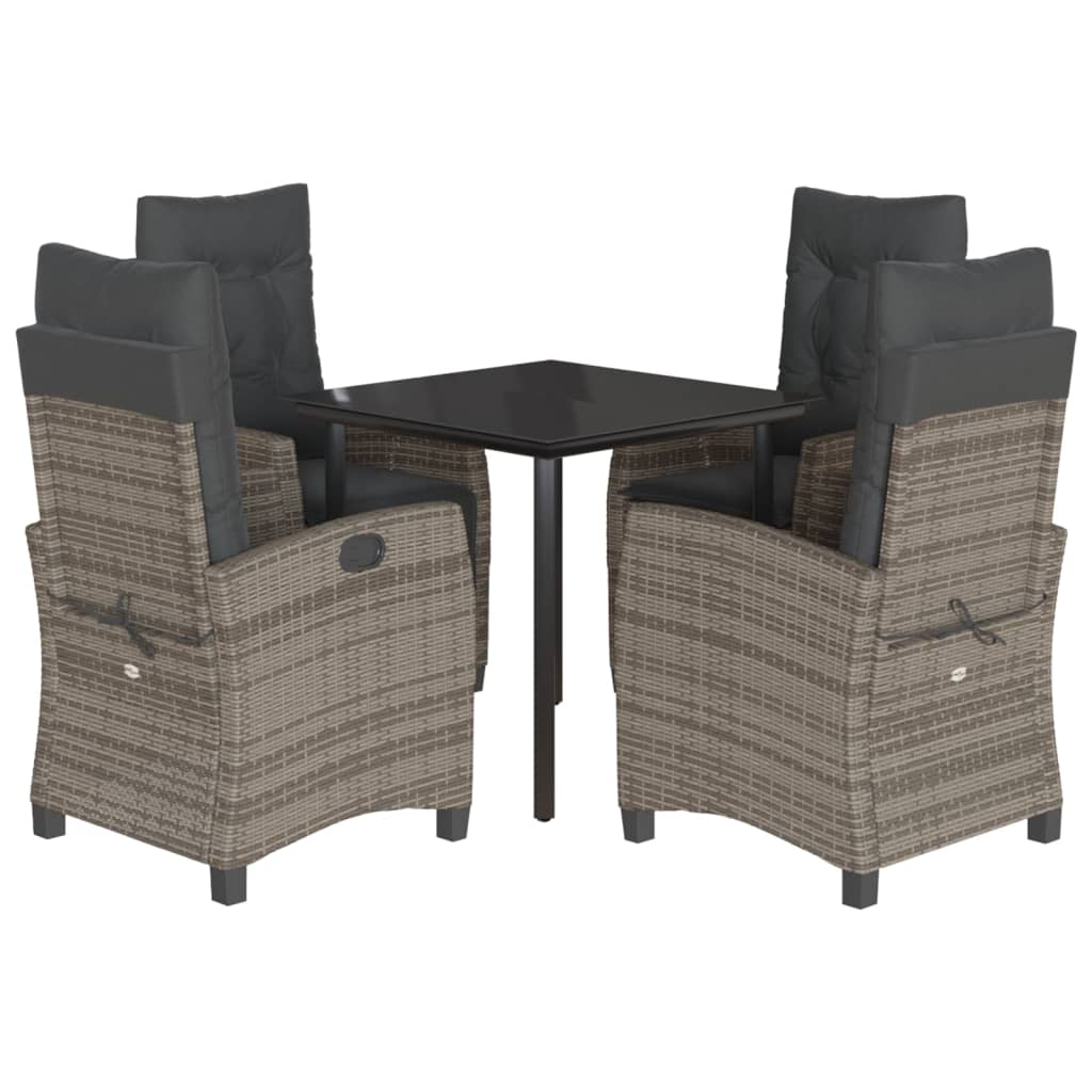 5-tlg. Garten-Essgruppe mit Kissen Grau Poly Rattan