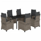 7-tlg. Garten-Essgruppe mit Kissen Grau Poly Rattan