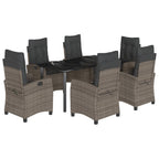 7-tlg. Garten-Essgruppe mit Kissen Grau Poly Rattan