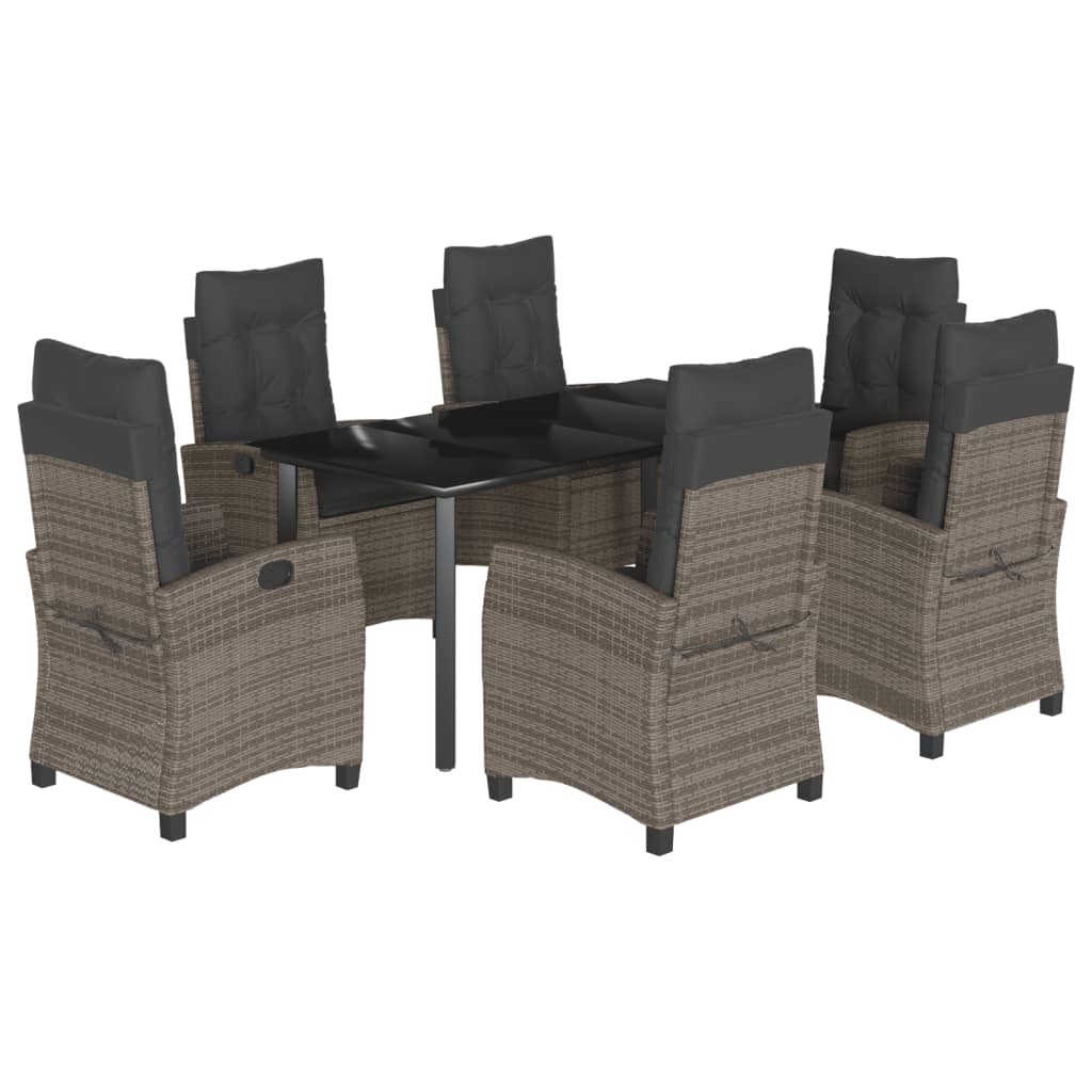 7-tlg. Garten-Essgruppe mit Kissen Grau Poly Rattan