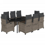 9-tlg. Garten-Essgruppe mit Kissen Grau Poly Rattan