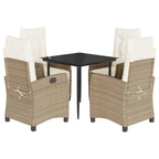 5-tlg. Garten-Essgruppe mit Kissen Beige Poly Rattan