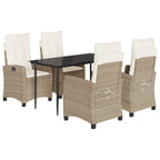 5-tlg. Garten-Essgruppe mit Kissen Beige Poly Rattan