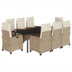9-tlg. Garten-Essgruppe mit Kissen Beige Poly Rattan