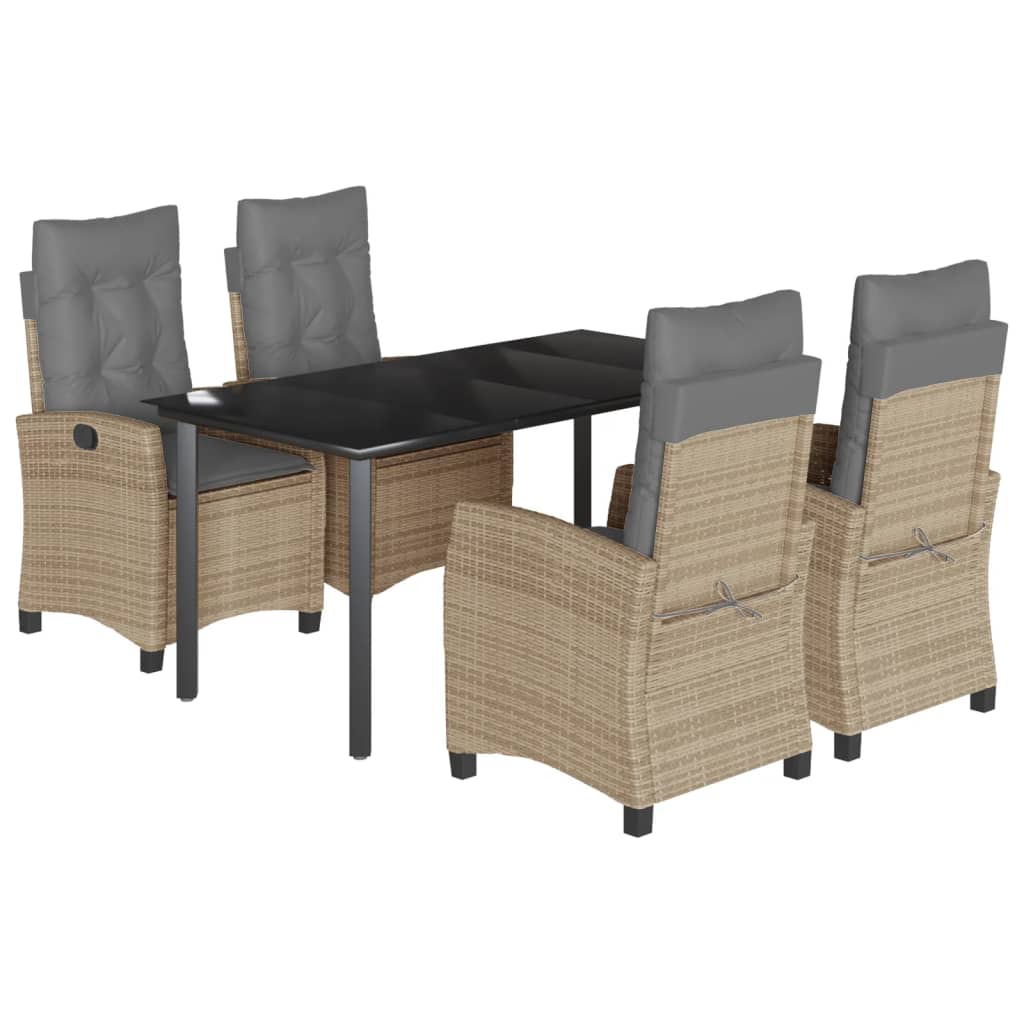 5-tlg. Garten-Essgruppe mit Kissen Beigemischung Poly Rattan