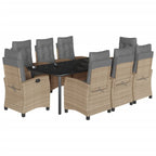 9-tlg. Garten-Essgruppe mit Kissen Beigemischung Poly Rattan