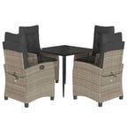 5-tlg. Garten-Essgruppe mit Kissen Hellgrau Poly Rattan