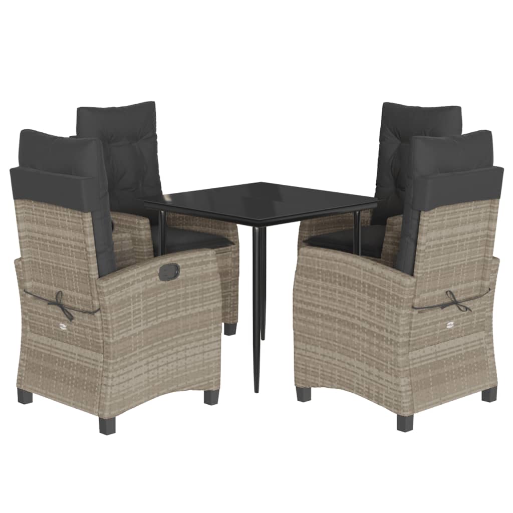 5-tlg. Garten-Essgruppe mit Kissen Hellgrau Poly Rattan