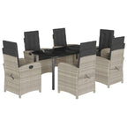 7-tlg. Garten-Essgruppe mit Kissen Hellgrau Poly Rattan