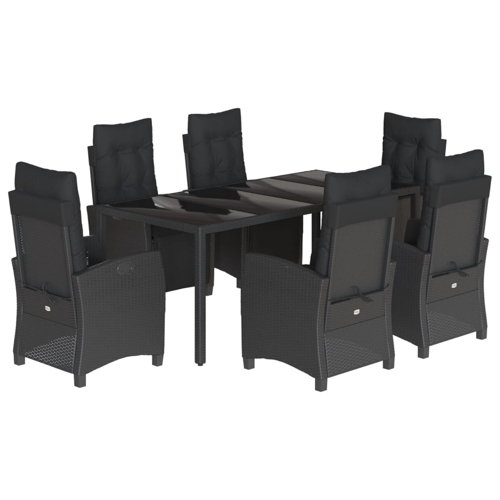 7-tlg. Garten-Essgruppe mit Kissen Schwarz Poly Rattan